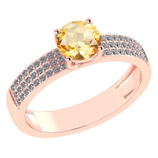 Certified 0.97 Ctw Citrine And Diamond 18k Rose Gold Ring (G-H VS/SI1)