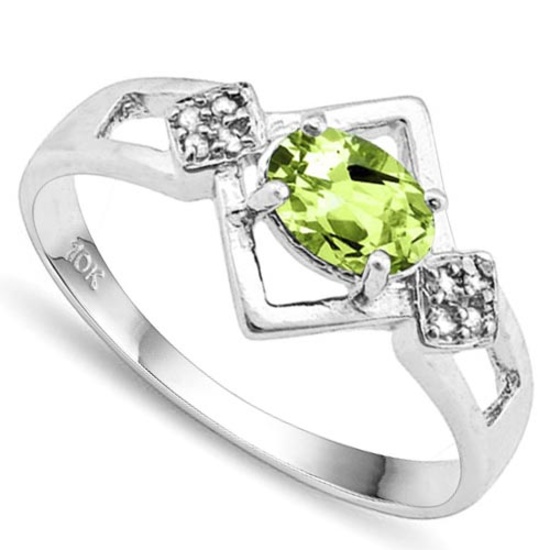 0.76 CTW GENUINE PERIDOT & GENUINE DIAMOND (8 PCS) 10KT SOLID WHITE GOLD RING