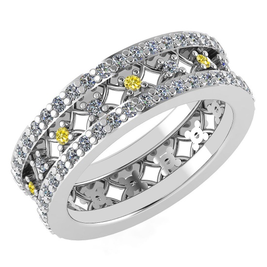 Certified 1.14 Ctw Treated Fancy Yellow Diamond 14k Yellow Gold Halo Band