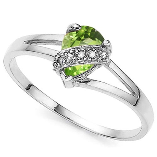 0.7 CTW GENUINE PERIDOT & GENUINE DIAMOND (6 PCS) 10KT SOLID WHITE GOLD RING