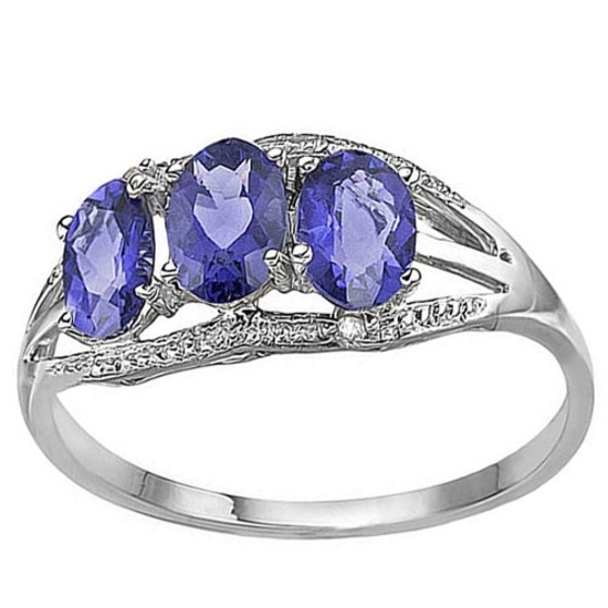 1.17 CTW GENUINE TANZANITE & GENUINE DIAMOND (2 PCS) 10KT SOLID WHITE GOLD RING