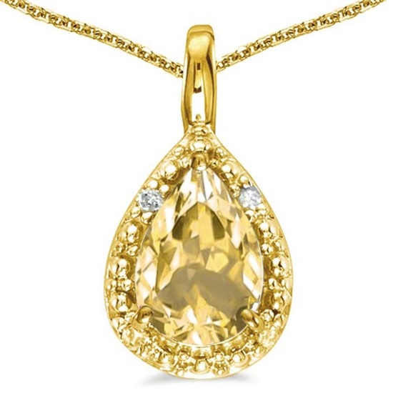 0.38 CARAT CITRINE & 0.01 CTW DIAMOND 14KT SOLID YELLOW GOLD PENDANT