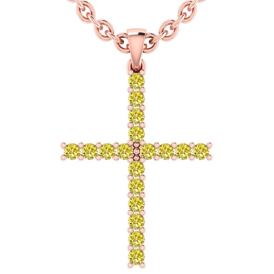 Certified 0.54 Ctw Fancy Yellow Diamond 14k Rose Gold Pendant