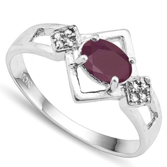 1.15 CTW GENUINE RUBY & GENUINE DIAMOND (8 PCS) 10KT SOLID WHITE GOLD RING