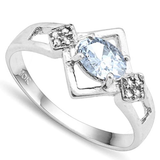 0.6 CTW GENUINE SKY BLUE TOPAZ & GENUINE DIAMOND (8 PCS) 10KT SOLID WHITE GOLD RING