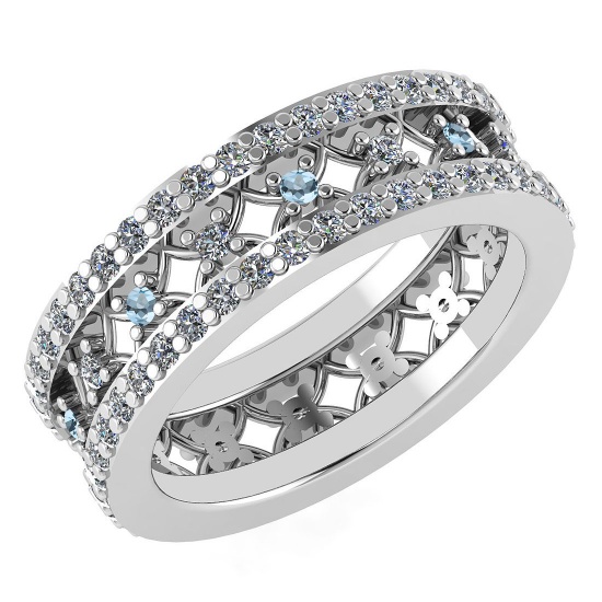 Certified 1.14 Ctw Aquamarine And Diamond 14k Yellow Gold Halo Band