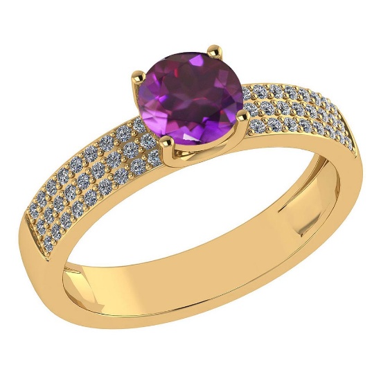 Certified 0.97 Ctw Amethyst And Diamond 18k Yellow Gold Ring (G-H VS/SI1)