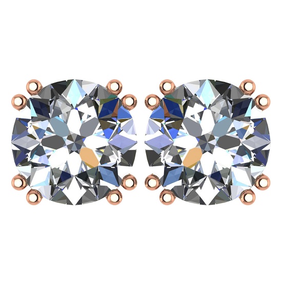 Certified 2.00 Ctw Diamond 14K Rose Gold Stud Earring