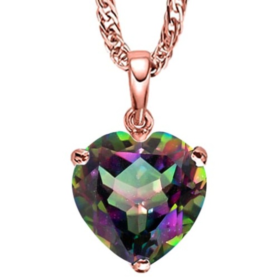 0.81 CARAT RAINBOW MYSTICS QUARTZ 10K SOLID RED GOLD HEART SHAPE PENDANT