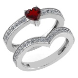 Certified 0.90 Ctw Garnet And Diamond Wedding/Engagement 14 k White Gold Halo Ring