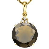 0.66 CTW SMOKEY 10K SOLID YELLOW GOLD ROUND SHAPE PENDANT WITH ANCENT DIAMONDS