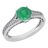 Certified 1.47 Ctw Emerald And Diamond Wedding/Engagement 14K White Gold Halo Ring