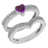 Certified 0.90 Ctw Amethyst And Diamond Wedding/Engagement 14K White Gold Halo Ring