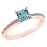 Certified 0.86 Ctw Aquamarine And Diamond 14k Rose Halo Gold Ring