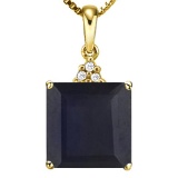 1.39 CTW BLACK SAPPHIRE 10K SOLID YELLOW GOLD SQUARE SHAPE PENDANT WITH ANCENT DIAMONDS