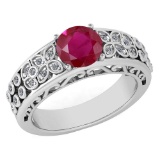 Certified 1.42 Ctw Ruby And Diamond Wedding/Engagement 14K White Gold Halo Ring