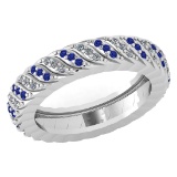 Certified 0.52 Ctw Blue Sapphire And Diamond 14k Yellow Gold Halo Band
