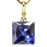 1.65 CTW CREATED TANZANITE 10K SOLID YELLOW GOLD SQUARE SHAPE PENDANT WITH ANCENT DIAMONDS