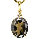 0.53 CTW SMOKEY 10K SOLID YELLOW GOLD OVAL SHAPE PENDANT WITH ANCENT DIAMONDS