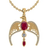 Certified 3.41 Ctw Emerlad And Diamond Eagle Necklace For womens collection 14K Yellow Gold (VS/SI1)