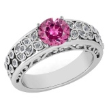 Certified 1.42 Ctw Pink Tourmaline And Diamond Wedding/Engagement 14K White Gold Halo Ring