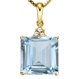 1.02 CTW SKY BLUE TOPAZ 10K SOLID YELLOW GOLD SQUARE SHAPE PENDANT WITH ANCENT DIAMONDS