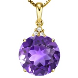 0.66 CTW AMETHYST 10K SOLID YELLOW GOLD ROUND SHAPE PENDANT WITH ANCENT DIAMONDS