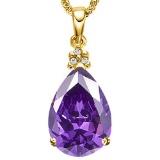 0.51 CTW AMETHYST 10K SOLID YELLOW GOLD PEAR SHAPE PENDANT WITH ANCENT DIAMONDS