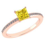 Certified 0.86 Ctw Fancy Yellow Diamond And Diamond 14k Rose Halo Gold Ring