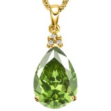 0.64 CTW PERIDOT 10K SOLID YELLOW GOLD PEAR SHAPE PENDANT WITH ANCENT DIAMONDS