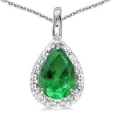 0.4 CARAT EMERALD & CZ 14KT SOLID WHITE GOLD PENDANT