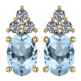Certified 1.46 Ctw Aquamrine And Diamond Wedding/Engagement 14K Yellow Gold Stud Earrings
