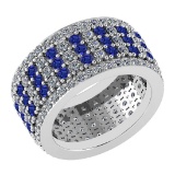 Certified 3.36 Ctw Blue Sapphire And Diamond 14k Yellow Gold Halo Band