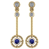 Certified 0.31 Ctw Blue Sapphire And Diamond Wedding/Engagement Style 14K Yellow Gold Drop Earrings