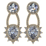 Certified 3.00 CTW Round And Pear Diamond 14K Yellow Gold Earring