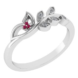 Certified 0.04 Ctw Ruby And Diamond 14k White Gold Anniversary Ring