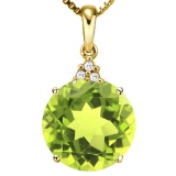 0.64 CTW PERIDOT 10K SOLID YELLOW GOLD ROUND SHAPE PENDANT WITH ANCENT DIAMONDS