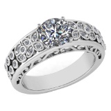 Certified 1.42 Ctw Diamond Wedding/Engagement 14K White Gold Halo Ring