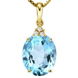 0.81 CTW SKY BLUE TOPAZ 10K SOLID YELLOW GOLD OVAL SHAPE PENDANT WITH ANCENT DIAMONDS