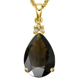 0.52 CTW SMOKEY 10K SOLID YELLOW GOLD PEAR SHAPE PENDANT WITH ANCENT DIAMONDS