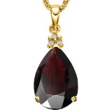 0.76 CTW GARNET 10K SOLID YELLOW GOLD PEAR SHAPE PENDANT WITH ANCENT DIAMONDS