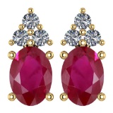 Certified 1.46 Ctw Ruby And Diamond Wedding/Engagement 14K Yellow Gold Stud Earrings