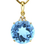 1.02 CTW SKY BLUE TOPAZ 10K SOLID YELLOW GOLD ROUND SHAPE PENDANT WITH ANCENT DIAMONDS