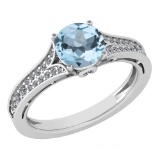 Certified 1.47 Ctw Aquamrine And Diamond Wedding/Engagement 14K White Gold Halo Ring