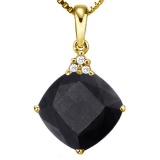 1.11 CTW BLACK SAPPHIRE 10K SOLID YELLOW GOLD CUSHION SHAPE PENDANT WITH ANCENT DIAMONDS