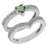 Certified 0.90 Ctw Green Amethyst And Diamond Wedding/Engagement 14K White Gold Halo Ring