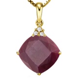 1.28 CTW RUBY 10K SOLID YELLOW GOLD CUSHION SHAPE PENDANT WITH ANCENT DIAMONDS