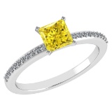 Certified 0.86 Ctw Fancy Yellow Diamond And Diamond 14k White Halo Gold Ring