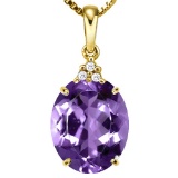 0.61 CTW AMETHYST 10K SOLID YELLOW GOLD OVAL SHAPE PENDANT WITH ANCENT DIAMONDS