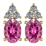 Certified 1.46 Ctw Pink Tourmaline And Diamond Wedding/Engagement 14 k Yellow Gold Stud Earrings